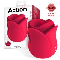 Клиторальный вибратора в форме розы с язычком красного цвета Action Meryl Vibe Stimulator Rose Shaped Tongue 2 Motors