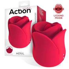 Клиторальный вибратора в форме розы с язычком красного цвета Action Meryl Vibe Stimulator Rose Shaped Tongue 2 Motors