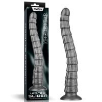 Огромный вибратор ребристый на присоске серебристого цвета Lovetoy King Sized Vibrating Vibrax Slider  Огромный вибратор ребристый на присоске серебристого цвета Lovetoy King Sized Vibrating Vibrax Slider