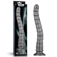 Огромный вибратор ребристый на присоске серебристого цвета Lovetoy King Sized Vibrating Vibrax Slider 