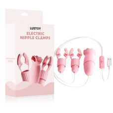 Затискачі для сосків з вібрацією та з кліторальним стимулятором рожевого кольору Lusoty