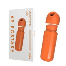 Кліторальний міні вібратор із вакуумною стимуляцією оранжевого кольору Chisa 69 Ecstasy Marker Pen