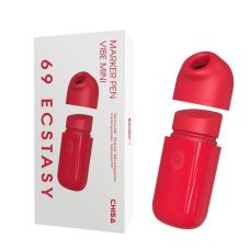 Кліторальний міні вібратор із вакуумною стимуляцією червоного кольору Chisa 69 Ecstasy Marker Pen
