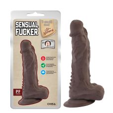 Фаллоимитатор рельефный реалистичный на присоске коричневого цвета Chisa Sensual Fucker