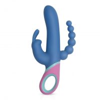 Вибратор тройной с клиторальным и анальным отростками синего цвета PMV20 Vice Double Vibrator
