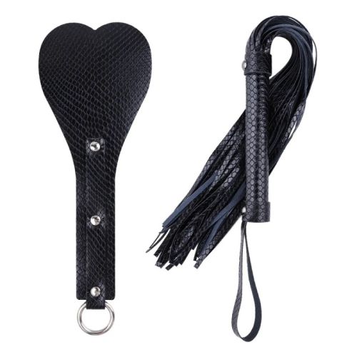 Набір для БДСМ із шльопалки та батога чорного кольору Bdsm4u Two-piece Whip Racket Set