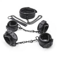 БДСМ комплект для фиксации тела из ошейника наручников и оков на черной цепи Bdsm4u