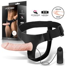 Ремінний вібрострапон реалістичний порожнистий чоловічий з дистанційним керуванням тілесного кольору Cottelli Collection Harness Collection