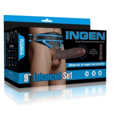 Страпон ремінний порожнистий чоловічий чорного кольору Lovetoy Ingen 9 Enhanced Set розміри L/XL/2XL