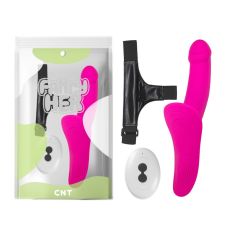 Ременной вибрострапон реалистичный с пультом управления розового цвета Cnt Run Wide Strap-on Harness