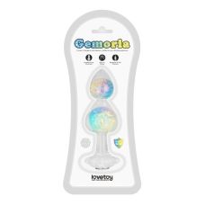 Силіконова анальна пробка прозоро різнокольорового кольору, що світиться в темряві з камінцями Lovetoy Gemoria