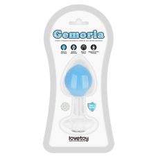 Силіконова анальна пробка світиться в темряві прозоро синього кольору темряві з камінцями Lovetoy Gemoria