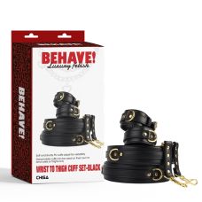 Комплект для БДСМ наручников и оков черного цвета Chisa Behave! Luxury Fetish Wrist to Thigh Cuff Set