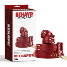 Комплект для БДСМ наручников и оков красного цвета Chisa Behave! Luxury Fetish Wrist to Thigh Cuff Set