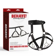 Портупея на груди та шию з ланцюжком та кільцями чорного кольору Chisa Behave! Luxury Fetish Breast Harness