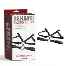 Портупея на грудь с заклепками черного цвета Chisa Behave! Luxury Fetish Take Me Harder
