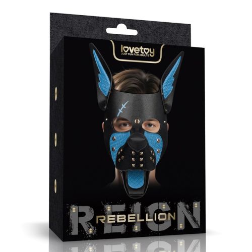 Маска намордник щенка Альфа со шрамом для эротических игр черно синяя Lovetoy Rebellion Reign One size