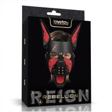 Маска намордник щенка Альфа со шрамом для эротических игр черно красная Lovetoy Rebellion Reign 