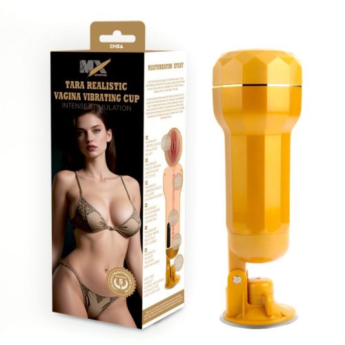Мастурбатор в колбе на присоске Вагина с вибрацией для мужчин телесного цвета Chisa Tara Realistic Vagina Cup