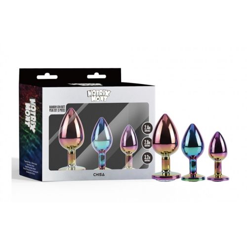 Набор анальных пробок с кристаллами радужного цвета Chisa  Gem Butt Plug 3 штуки разных размеров