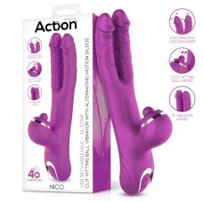 Двойной реалистичный вибратор с отростком для клитора фиолетовый Action Nico Vibe Clit Hitting Ball Alternating Dildos