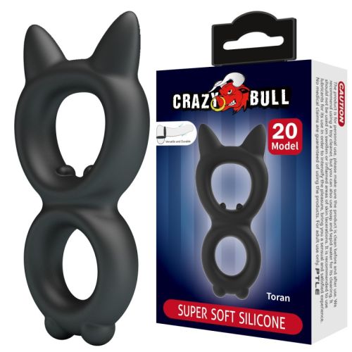 Ерекційне кільце подвійне на член чорне Crazy Bull Super Soft Toran