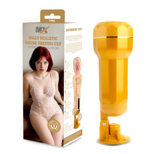 Мастурбатор для мужчин Вагина в колбе и на присоске с вибрацией Chisa Holly Realistic Vagina Cup