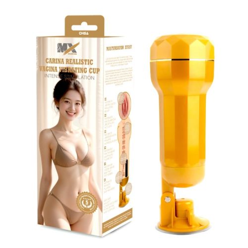 Мастурбатор для мужчин Вагина в колбе и на присоске с вибрацией Chisa Carina Realistic Vagina Cup