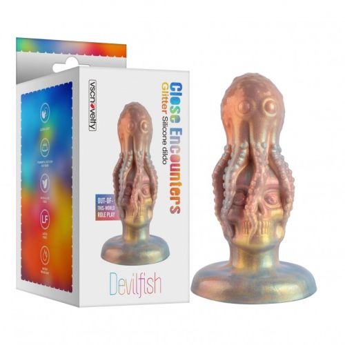 Фалоімітатор у вигляді прибульця силіконовий різнокольоровий Vscnovelty Glitter Silicone Dildo Devilfish