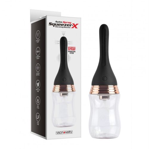 Анальна клізма автоматична чорно-прозора Vscnovelty Squeezer-X Auto-Spray Vibrating Douche 330 мл
