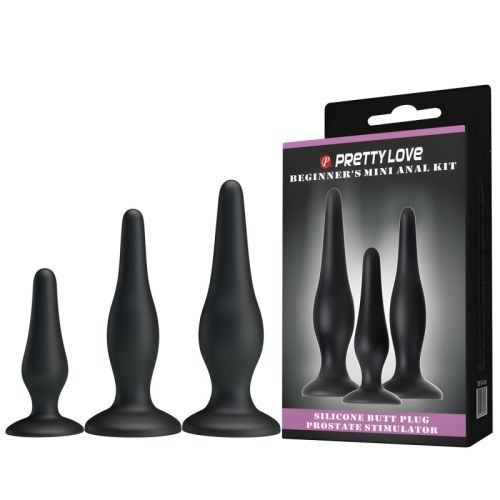 Набір анальних пробок різних розмірів чорного кольору LYBAILE Beginners Mini Anal Kit 3 штуки