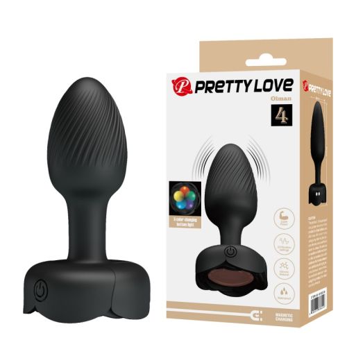 Анальная вибропробка с режимом подсветки черная LYBAILE Anal Plug Led Light Olman