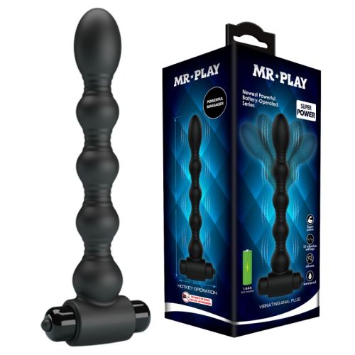 Анальний вібростимулятор кулястий силіконовий чорний Mr Play Vibrating Anal Plug