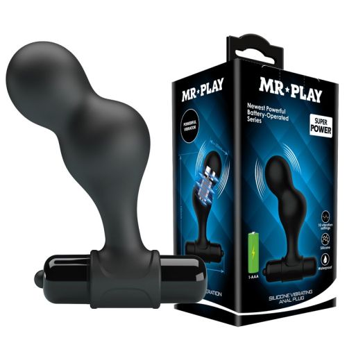Анальний вібратор зігнутої форми силіконова чорна Mr Play Vibrating Anal Plug