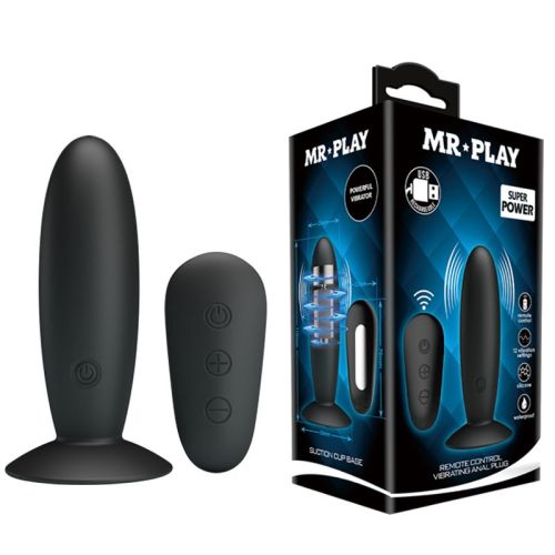 Анальная вибропробка с пультом управления силиконовая черная Mr Play Remote Control Vibrating Anal Plug