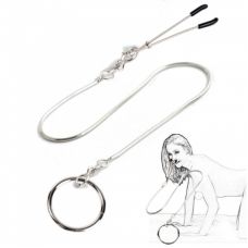 Зажимы для носа с поводком и с кольцом серебристый цвет Bdsm4u Nose Traction Toy