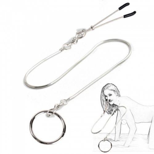 Зажимы для носа с поводком и с кольцом серебристый цвет Bdsm4u Nose Traction Toy