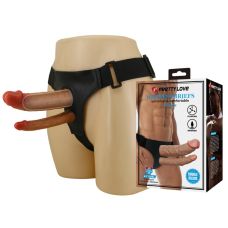 Подвійний ремінний страпон порожнистий для чоловіків бежевий LYBAILE Harness Briefs Keaven