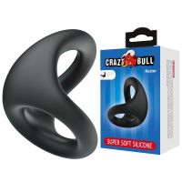 Эрекционное кольцо для пениса и мошонки из эластичного силикона черное Crazy Bull