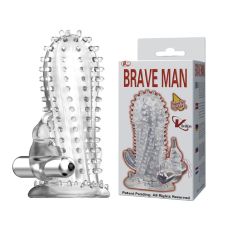 Вибронасадка на пенис с отростком для клитора прозрачная Baile Brave Man