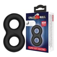 Двойное эрекционное кольцо на член из ультрамягкого силикона черное Crazy Bull