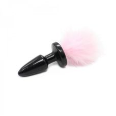 Черная анальная пробка с розовым мехом Bdsm4u Bunny Tail Anal Plug Pink