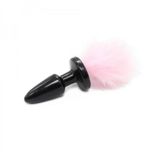 Черная анальная пробка с розовым мехом Bdsm4u Bunny Tail Anal Plug Pink