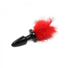 Черная анальная пробка с красным мехом Bdsm4u Bunny Tail Anal Plug Red