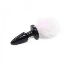Черная анальная пробка с белым мехом Bdsm4u Bunny Tail Anal Plug White