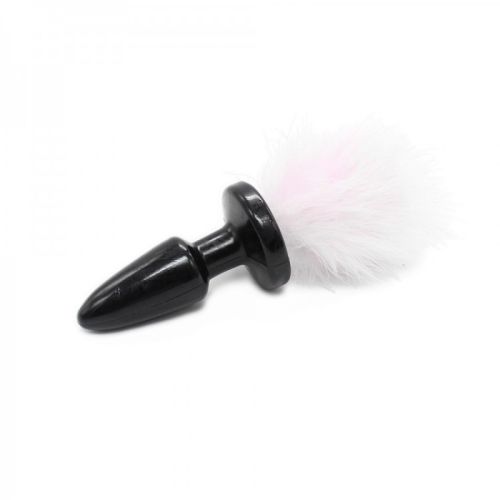 Черная анальная пробка с белым мехом Bdsm4u Bunny Tail Anal Plug White