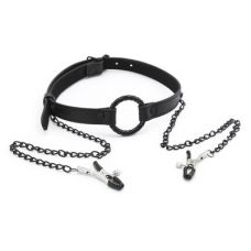 Кляп у рот з кільцем та затискачами для сосків чорний Bdsm4u Nipple Mouth Gag