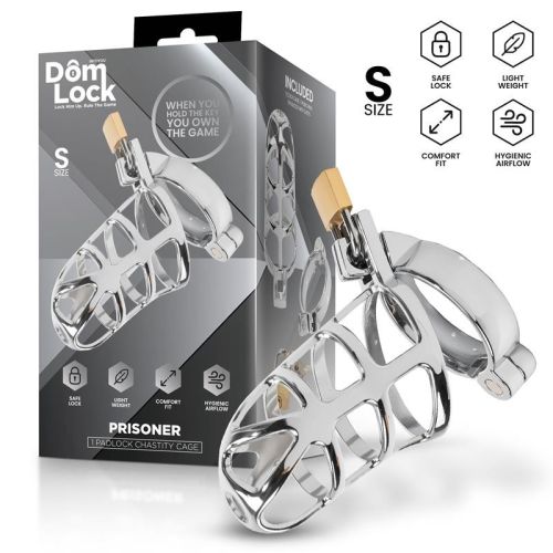 Пояс верности для мужчин из металла серебристый Domlock Prisoner Chastity Cage размер Small