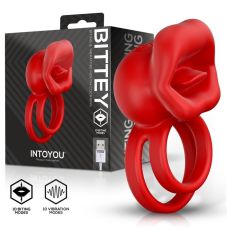Эрекционное виброкольцо для пениса двойное красное Intoyou Bittey 