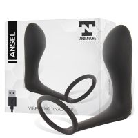 Вибромассажер простаты с кольцом для пениса силиконовый черный Tardenoche Ansel с USB-подключением